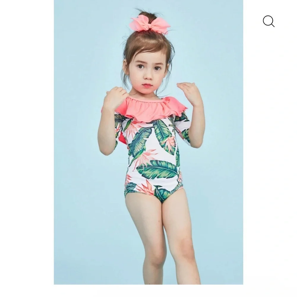 Tropical Leaf Kids Swim One Piece. By boutique brand Petite Hailey